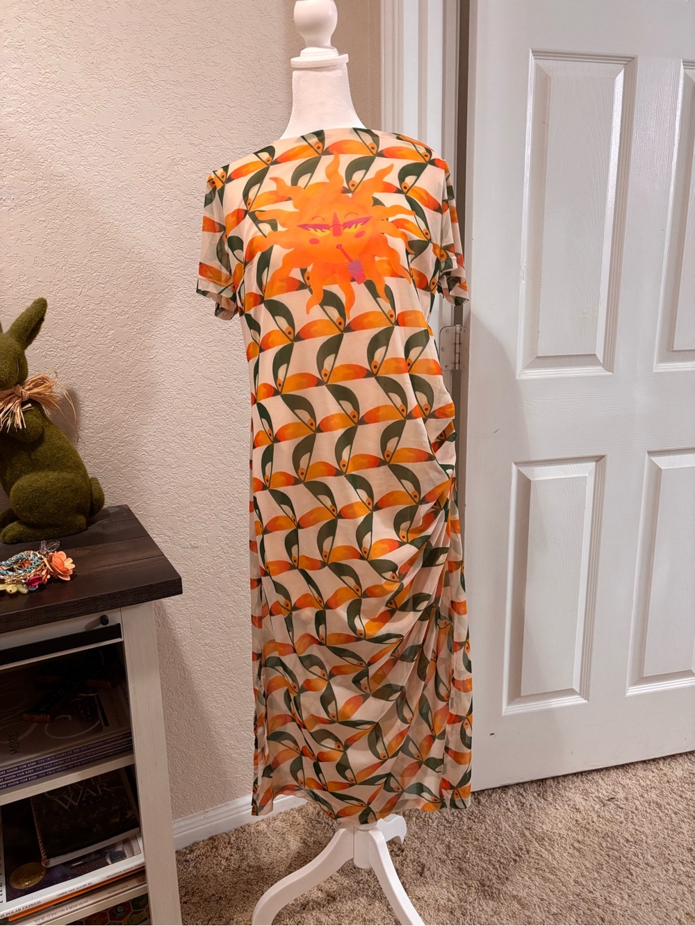 FARM Rio Orange and Green Floral-Pattern Midi Dress